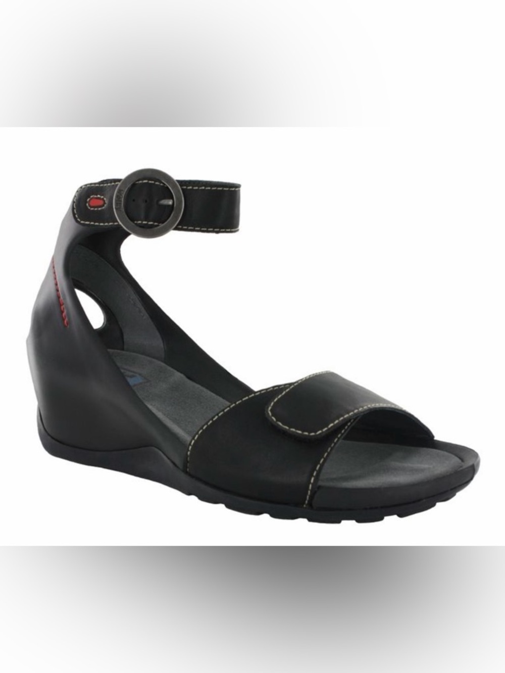 Wolky Black Leather Open-Strap Sandals with Ankle Buckle